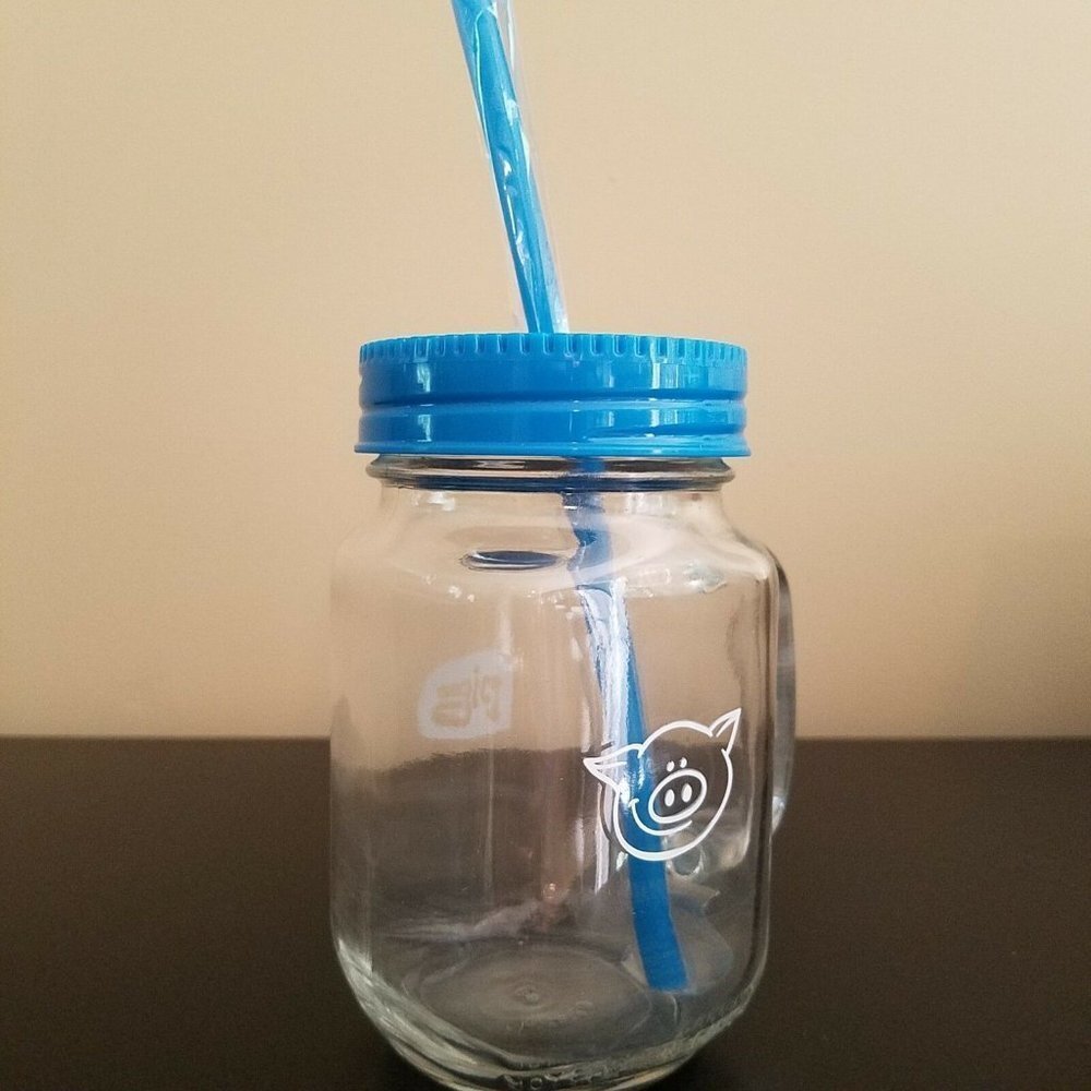 Glass Mason Jars Mug Pig Logo Set of 2 - Picture 2 of 12
